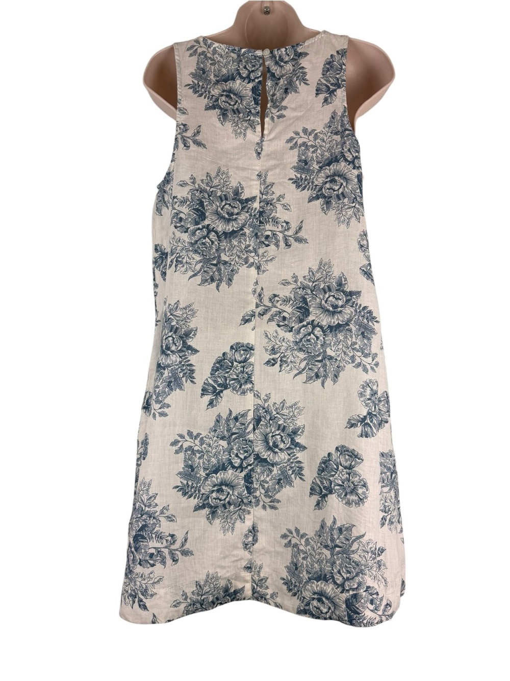 Rachel Zoe Blue White Floral Linen Shift Dress w/pockets Sleeveless Small - Picture 3 of 7